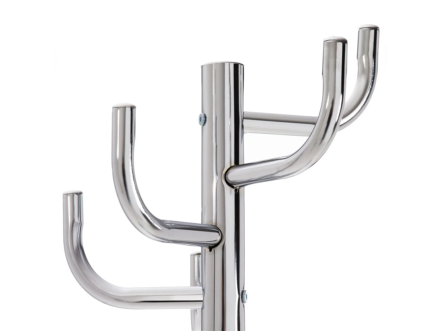 Porte-manteaux MILA portant pour vêtements sur pied socle rond et 8 crochets dont 3 à mi-hauteur, meuble d'entrée en métal chromé