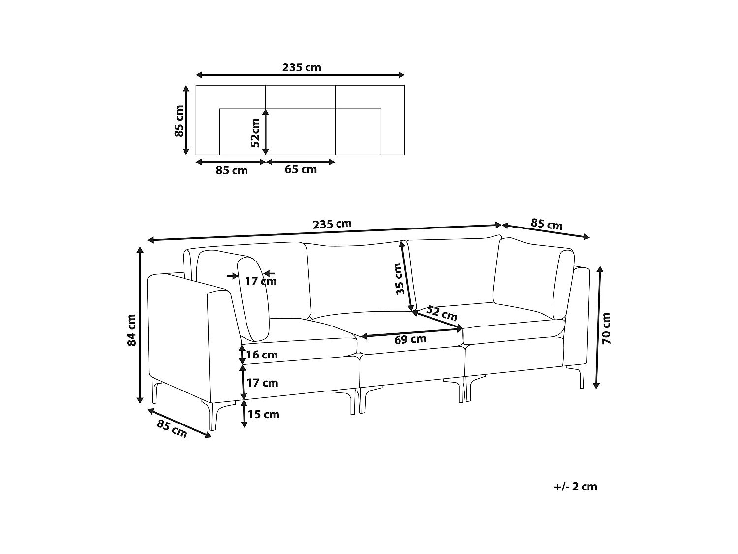 Modulaire bank EVJA Fluweel Marineblauw 3-zitter