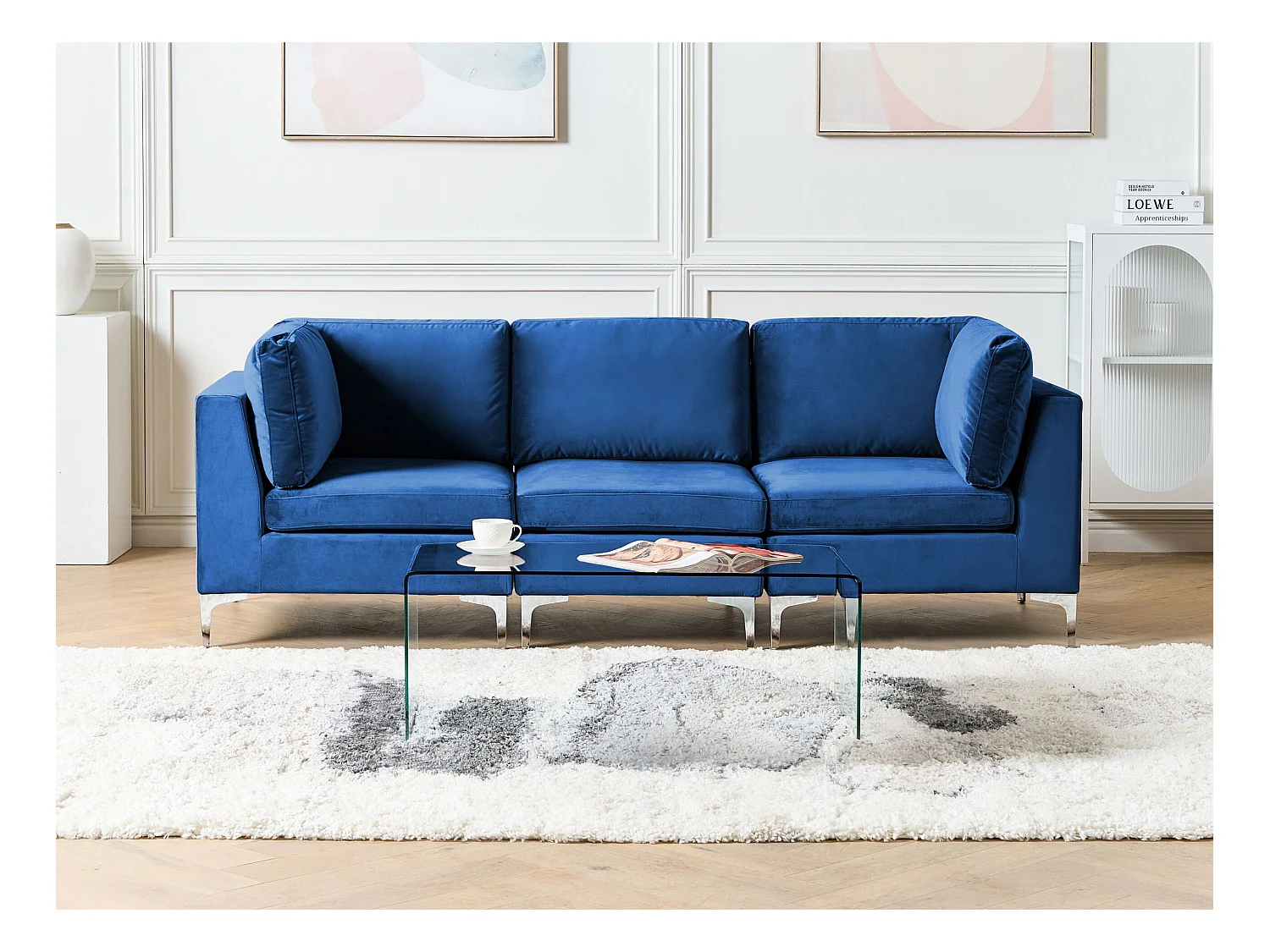 Canapé modulable 3 places EVJA Velours Bleu marine