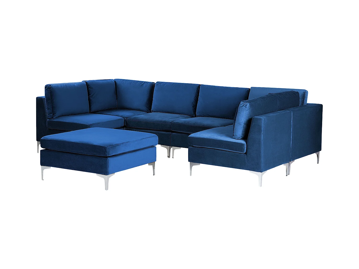 Modulares Sofa U-Form mit Ottomane Polsterbezug aus Samtstoff Blau Modern Evja