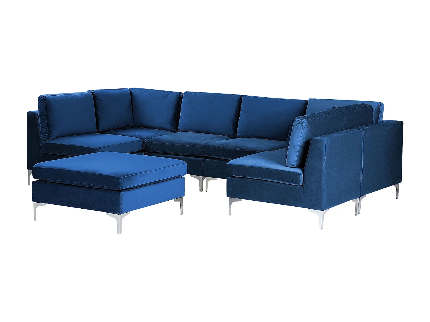 Canapé modulable en forme de U 6 places EVJA Velours Bleu marine avec ottoman
