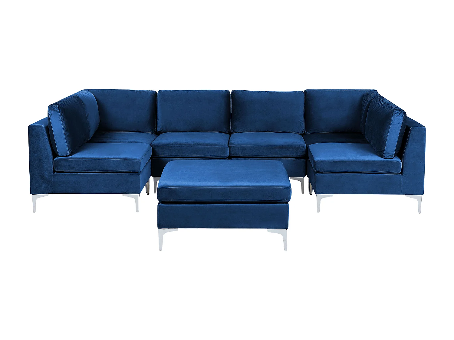 Canapé modulable en forme de U EVJA Velours Bleu marine avec ottoman 6 places