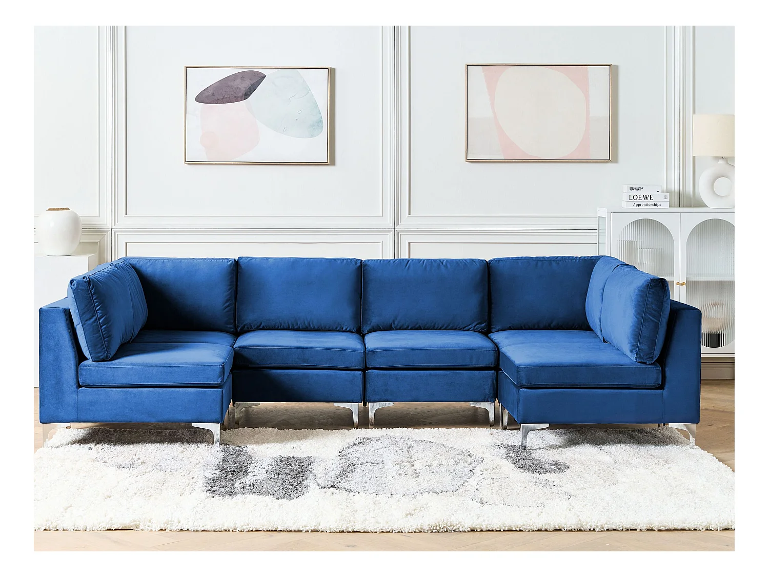 Canapé modulable en forme de U 6 places EVJA Velours Bleu marine
