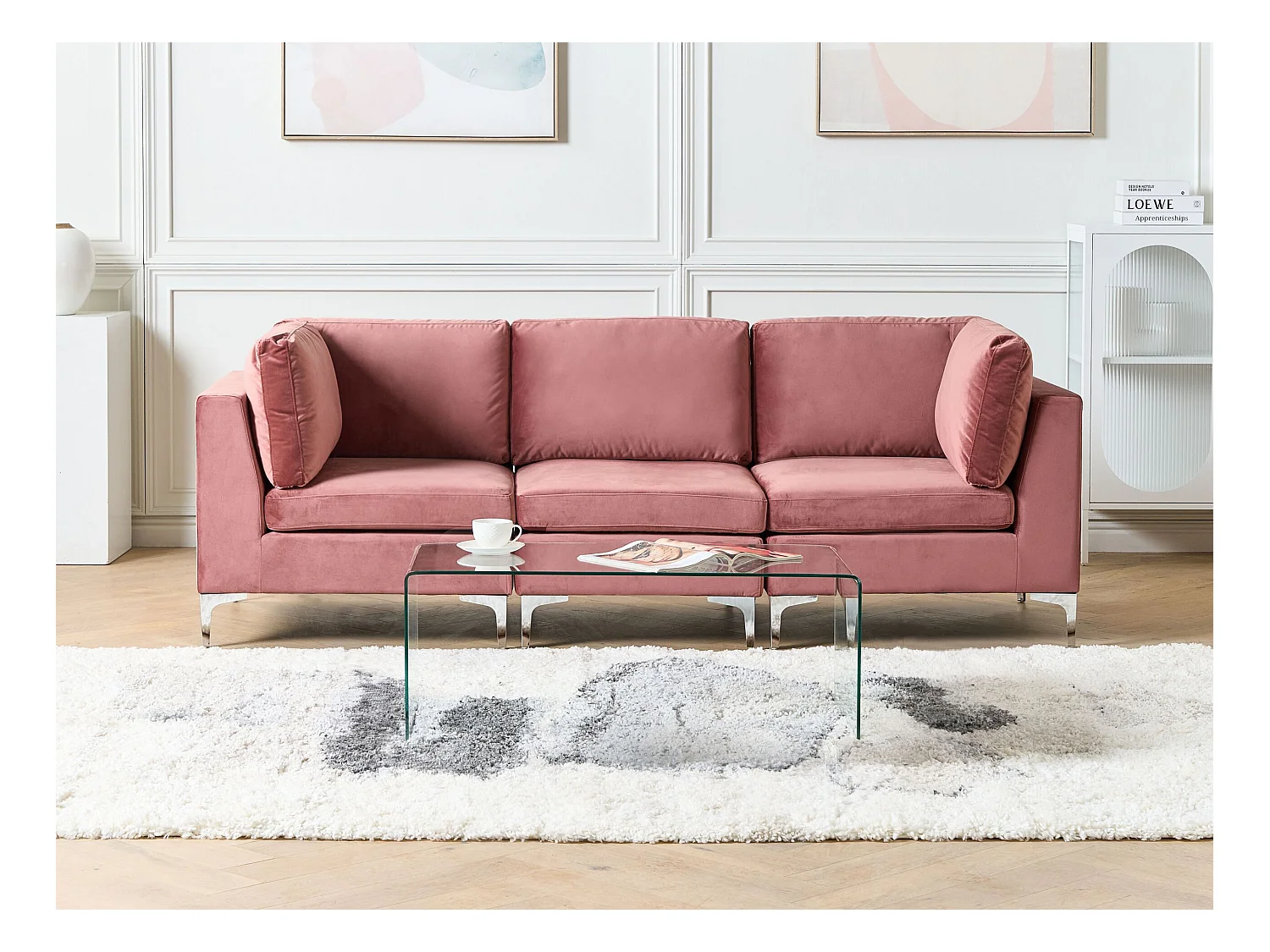 Modulsofa EVJA Samtstoff Rosa 3-Sitzer