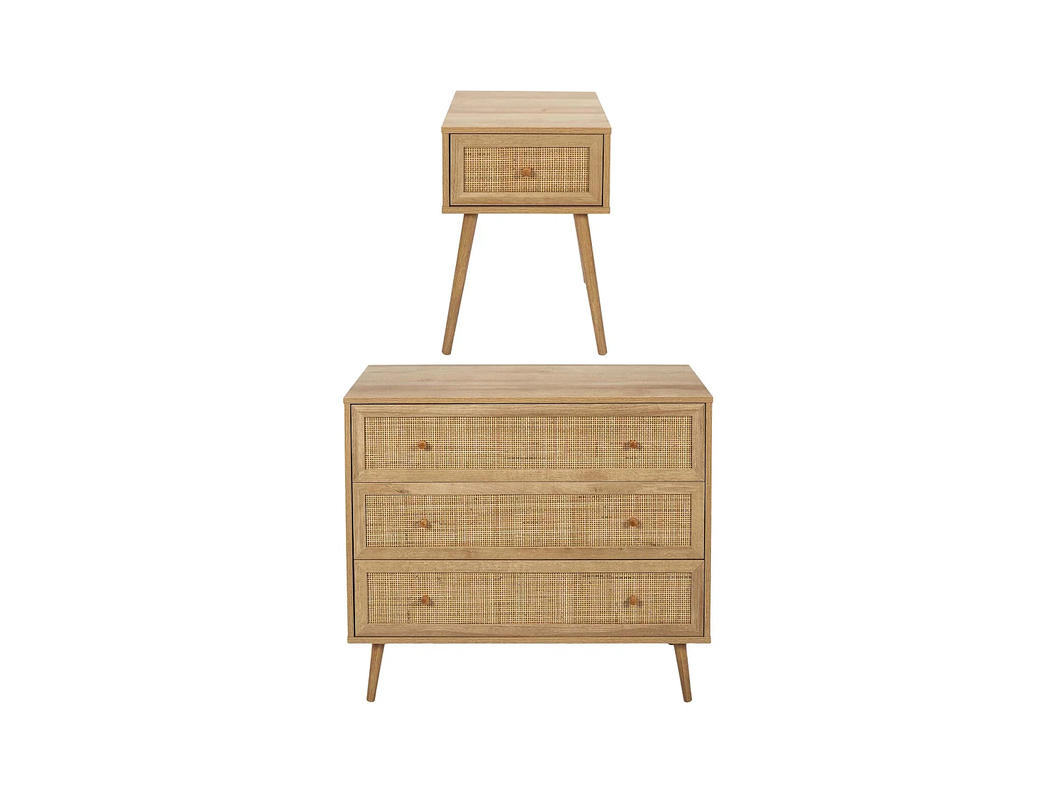 Set commode en bois 3 tiroirs et chevet 1 tiroir Bali