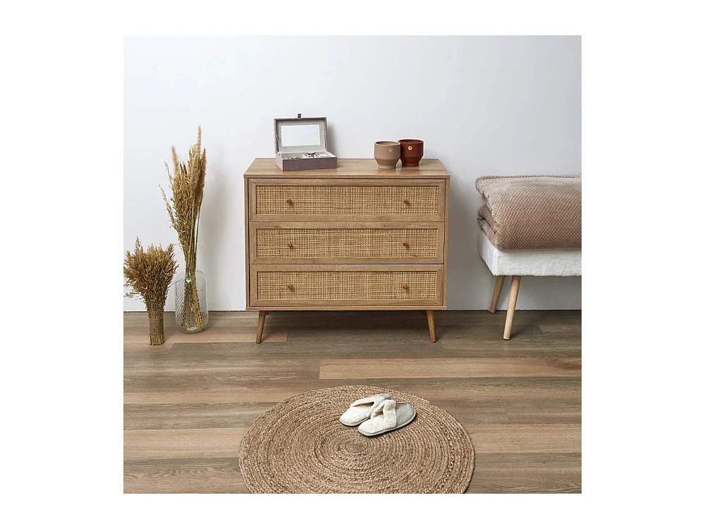 Set commode en bois 3 tiroirs et chevet 1 tiroir Bali