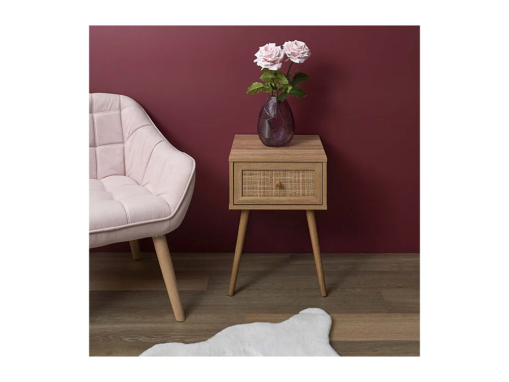 Set commode en bois 3 tiroirs et chevet 1 tiroir Bali