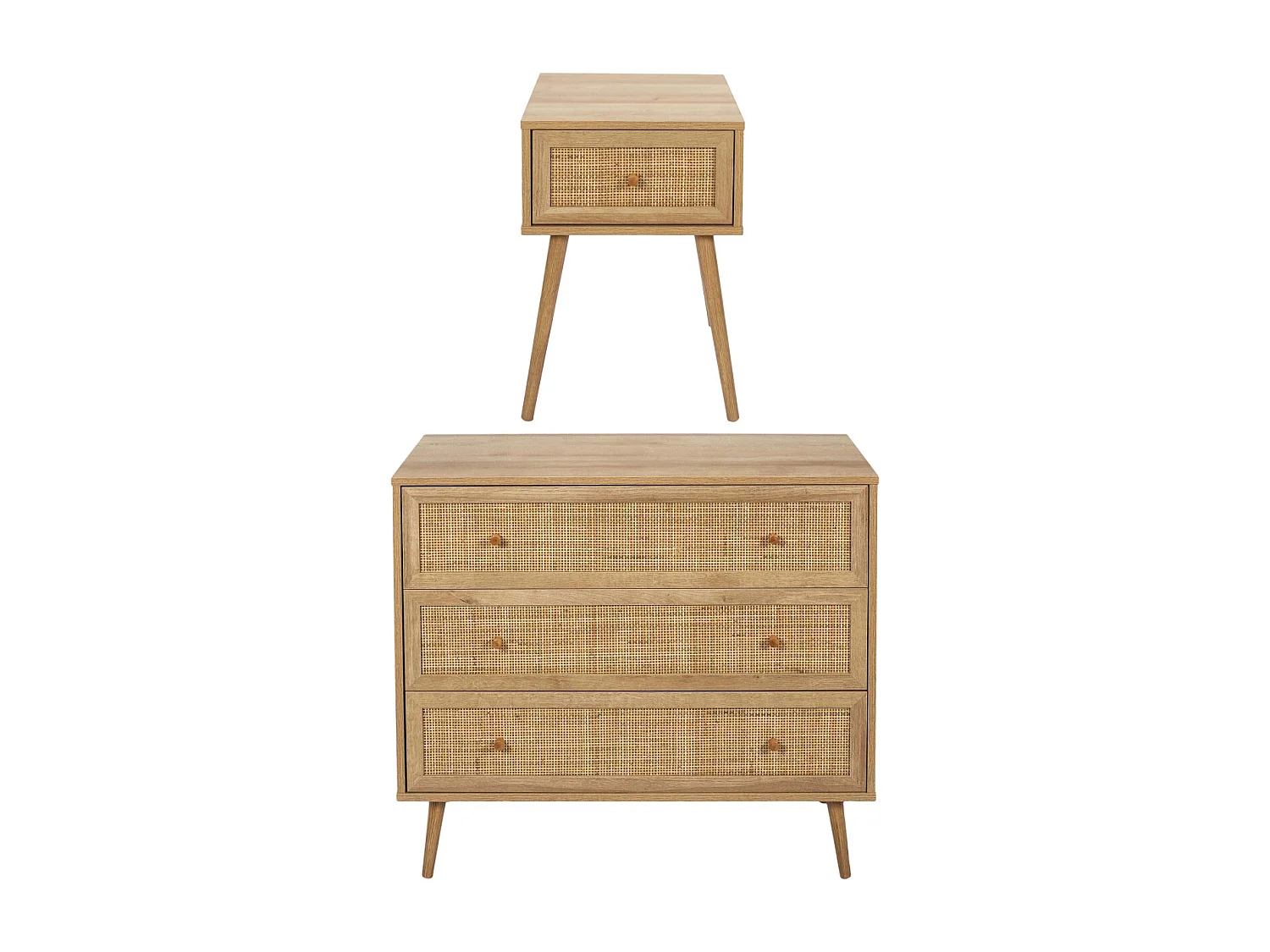 Set commode en bois 3 tiroirs et chevet 1 tiroir Bali