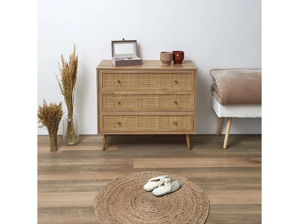 Set commode en bois 3 tiroirs et chevet 1 tiroir Bali