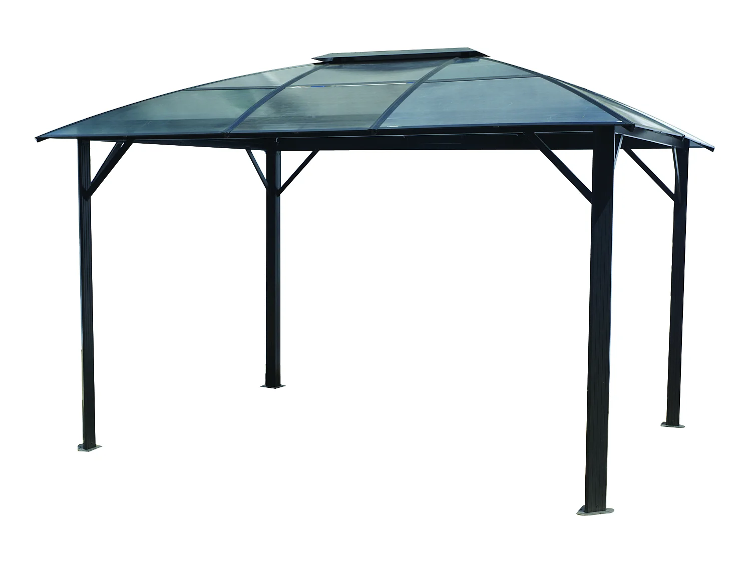 GL3630.AL-Gloriette aluminium avec rideaux toit 4 pentes coloris gris anthracite