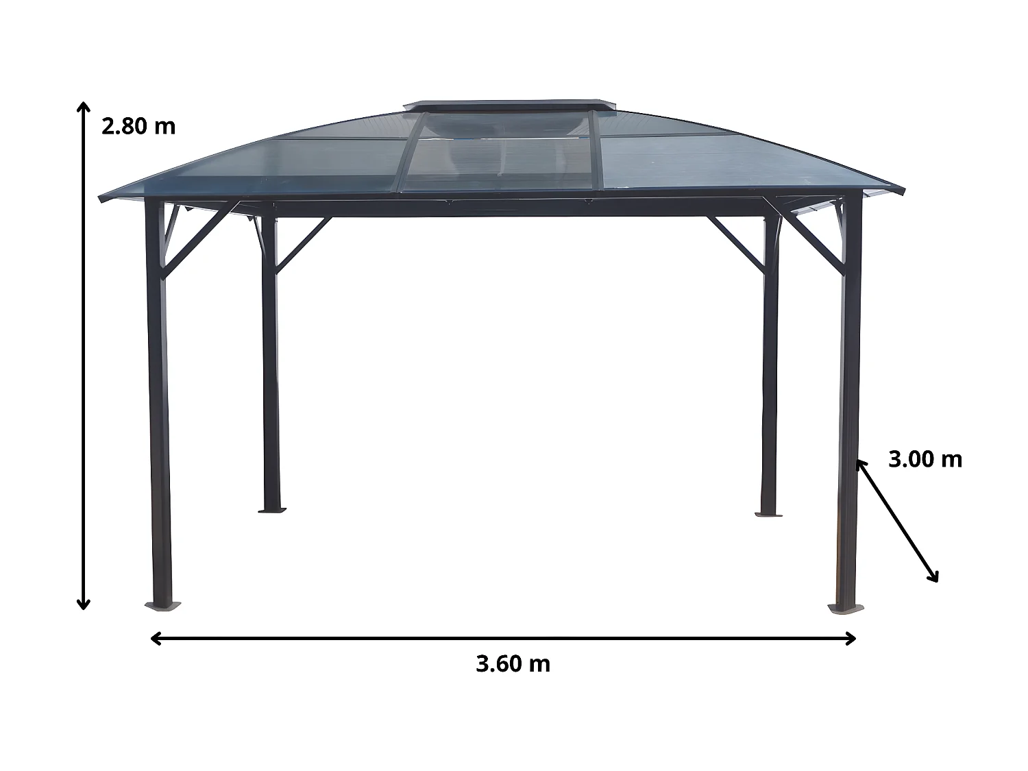 GL3630.AL-Gloriette aluminium avec rideaux toit 4 pentes coloris gris anthracite