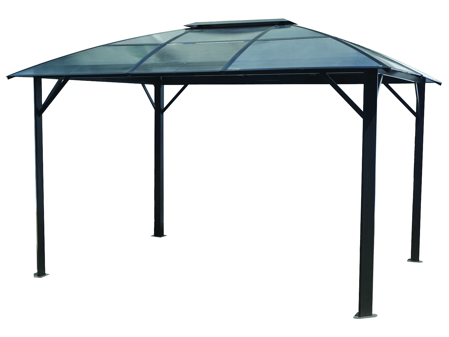 GL3630.AL-Gloriette aluminium avec rideaux toit 4 pentes coloris gris anthracite