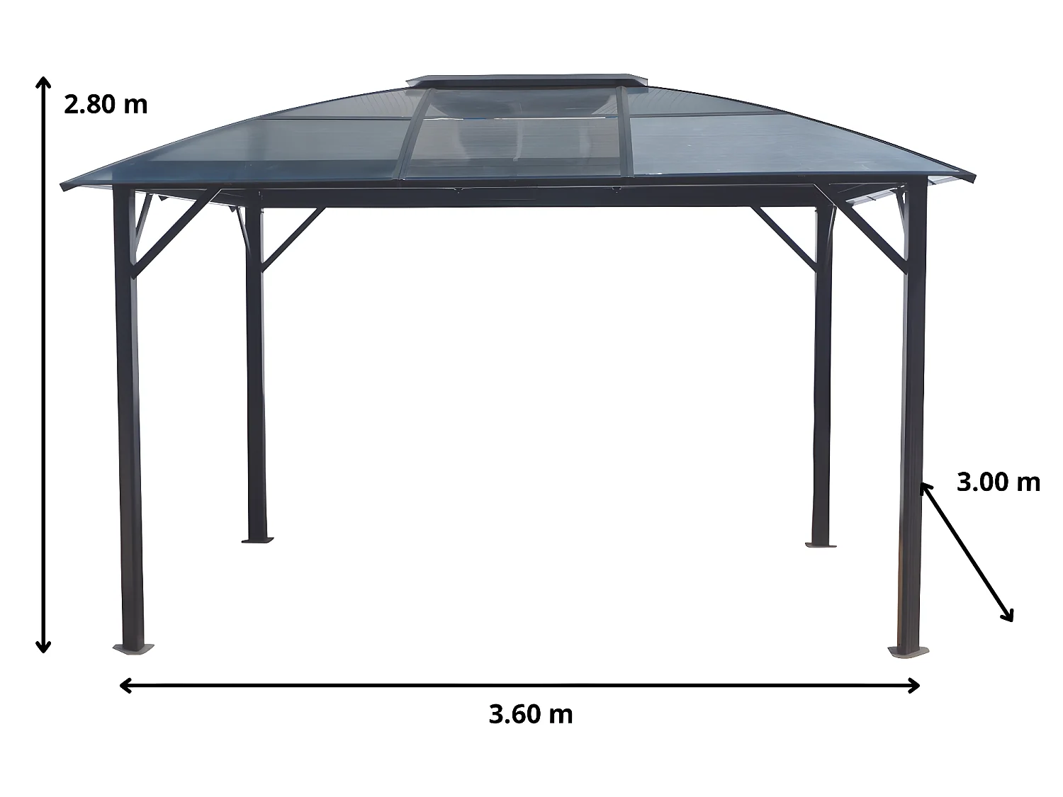 GL3630.AL-Gloriette aluminium avec rideaux toit 4 pentes coloris gris anthracite