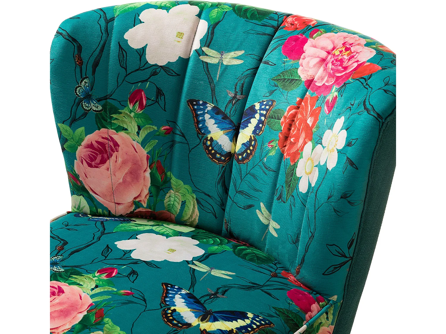 Chaise de Salon avec Pieds Dorés, Fauteuil Confortable en Tissu Floral sans Accoudoir-Imprimé Fleurs, Bleu
