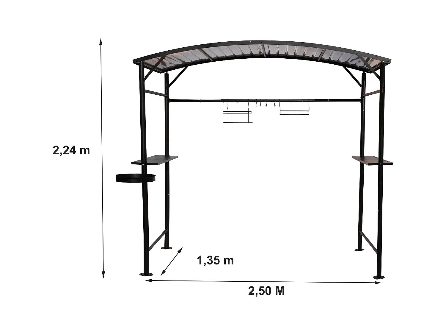 CAR1713.AC-Carport barbecue finition époxy gris anthracite / toit réalisé en acier / pieds à rattrapage de niveau et accessoires barbecue