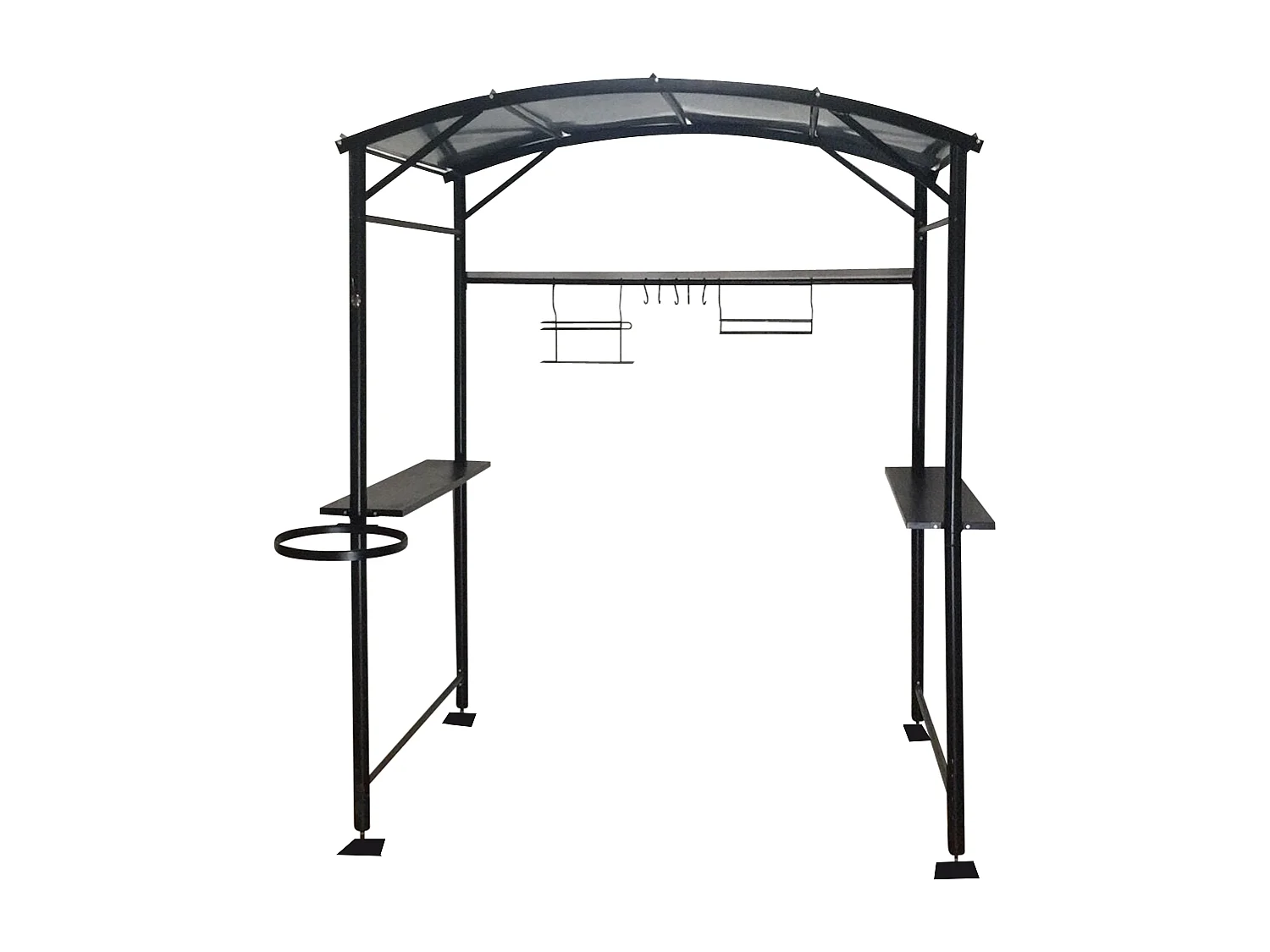 CAR1713.AC-Carport barbecue finition époxy gris anthracite / toit réalisé en acier / pieds à rattrapage de niveau et accessoires barbecue