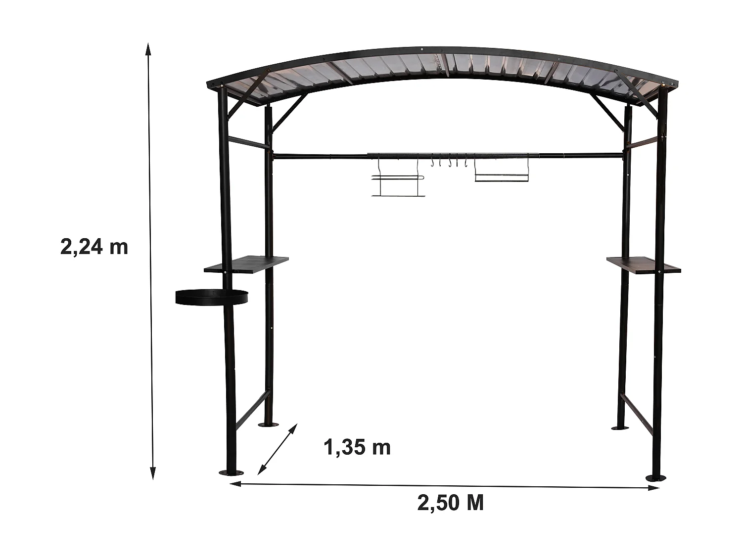 CAR1713.AC-Carport barbecue finition époxy gris anthracite / toit réalisé en acier / pieds à rattrapage de niveau et accessoires barbecue