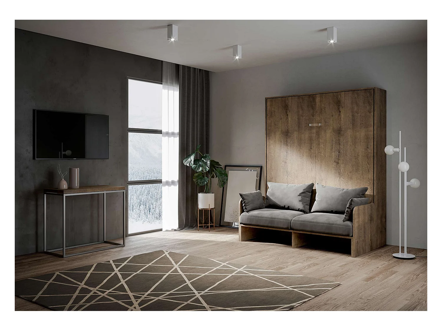 Łóżko podwójne Sofa Kentaro pionowa chowana orzech (ALESSIA 20)