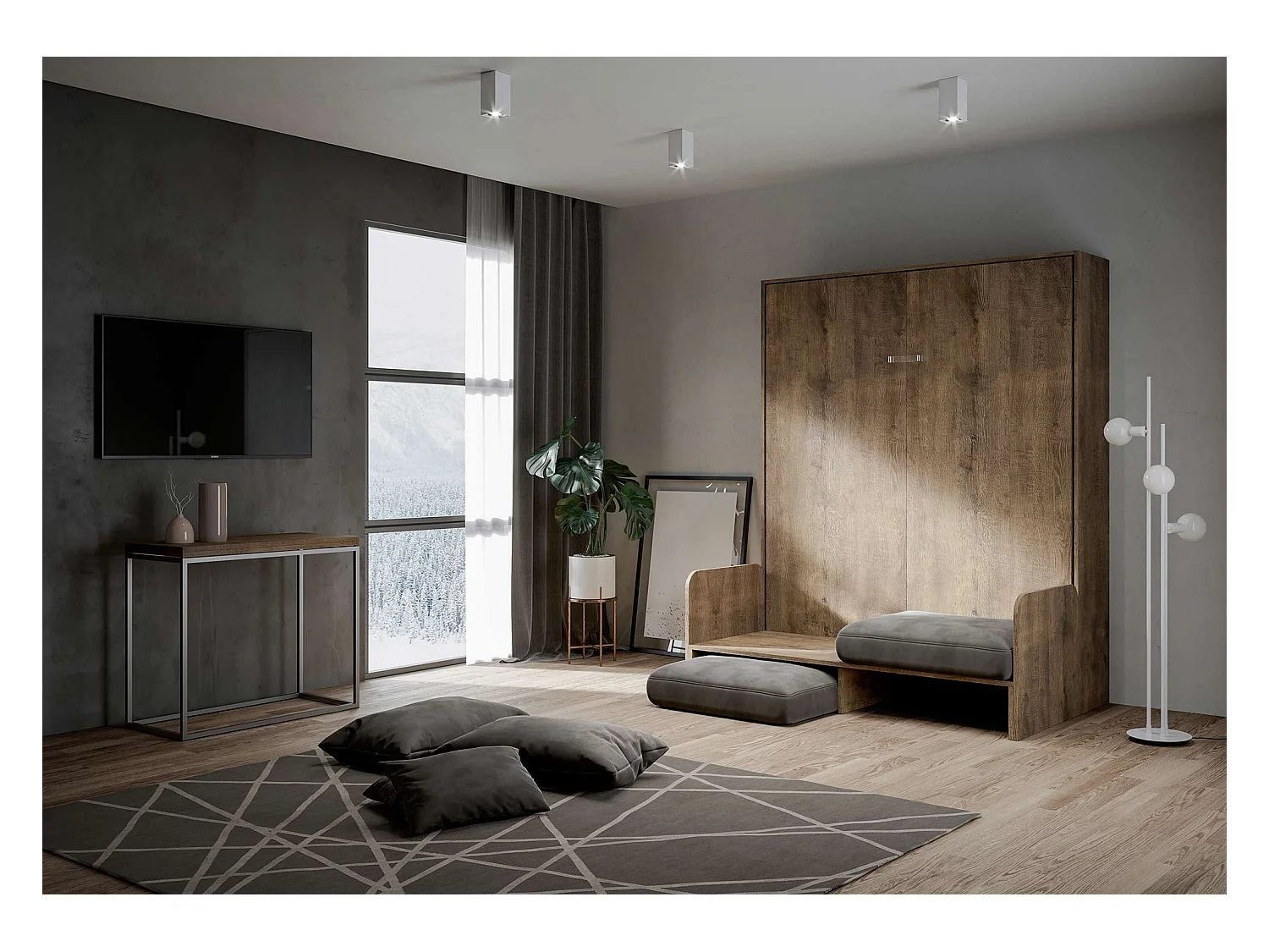 Łóżko podwójne Sofa Kentaro pionowa chowana orzech (ALESSIA 20)