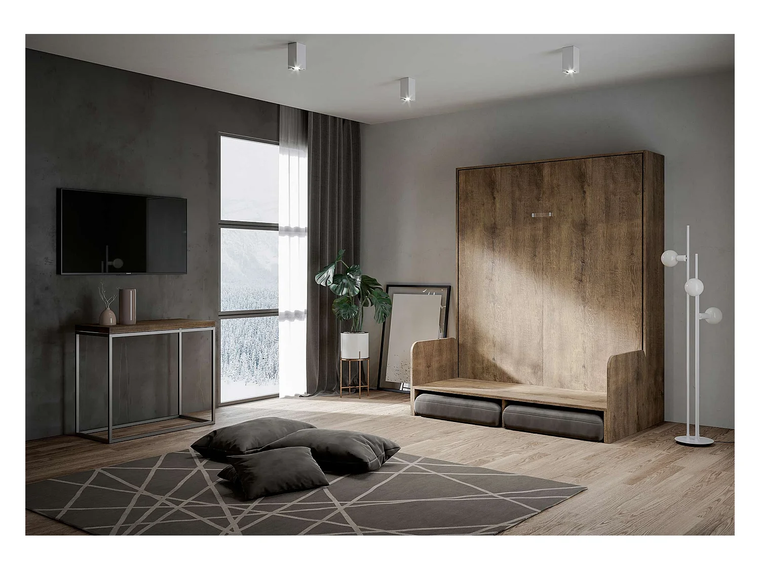 Łóżko podwójne Sofa Kentaro pionowa chowana orzech (ALESSIA 20)