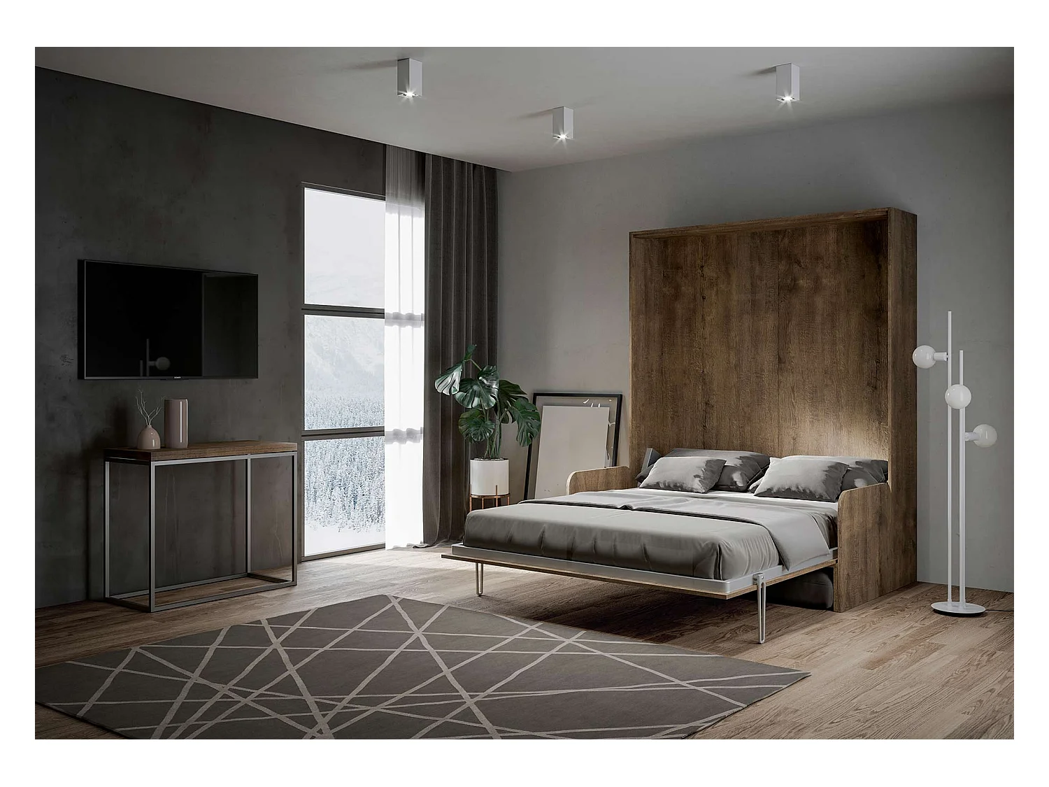 Łóżko podwójne Sofa Kentaro pionowa chowana orzech (ALESSIA 20)