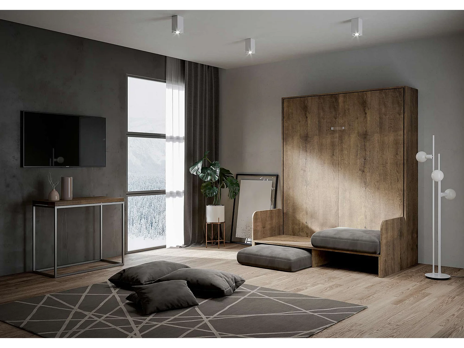 Lit queen size escamotable vertical 160 Kentaro Sofa Noyer -A20