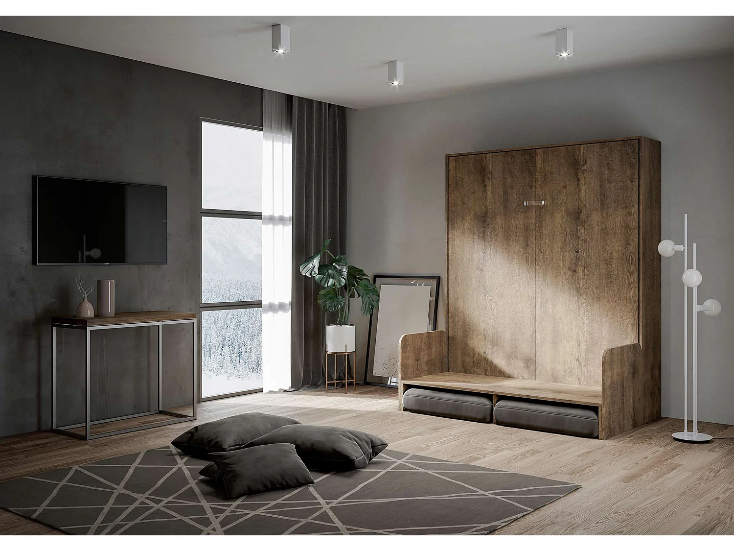 Lit queen size escamotable vertical 160 Kentaro Sofa Noyer -A20