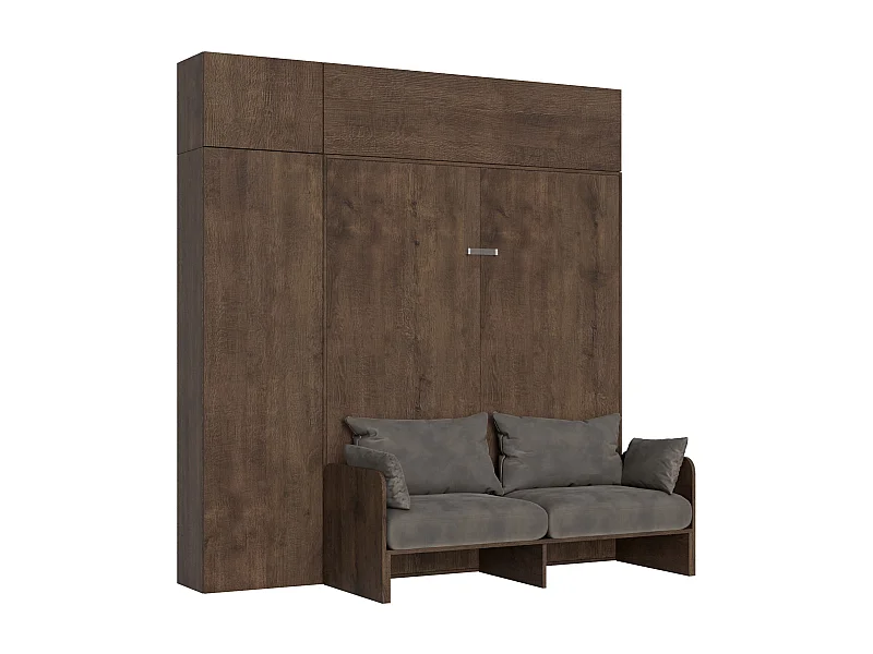 Armoire lit queen size escamotable vertical 160 Kentaro Sofa avec meublier Noyer -A20