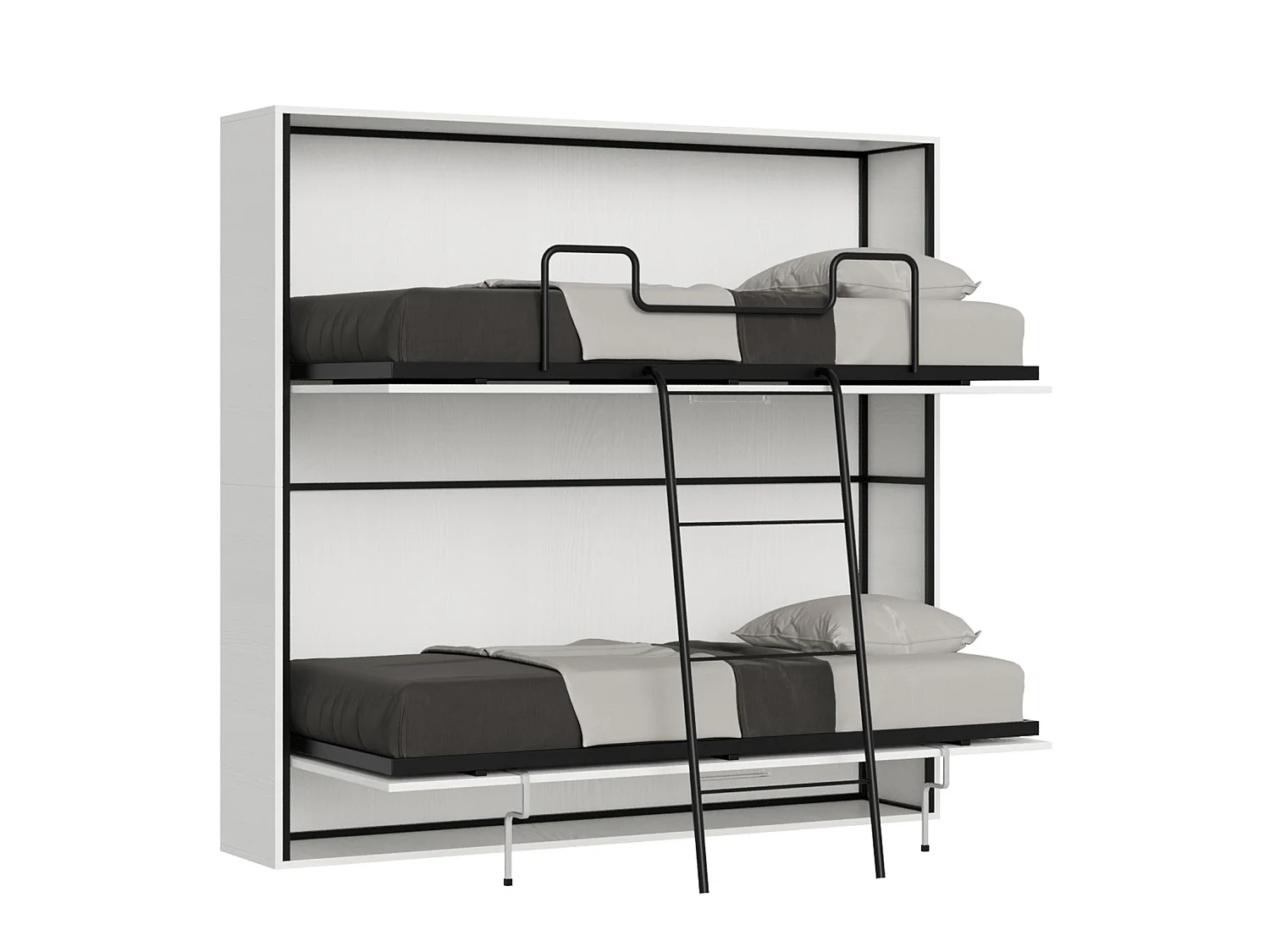 Horizontaal Kando tweepersoons opklapbed met matrassen eiken wit