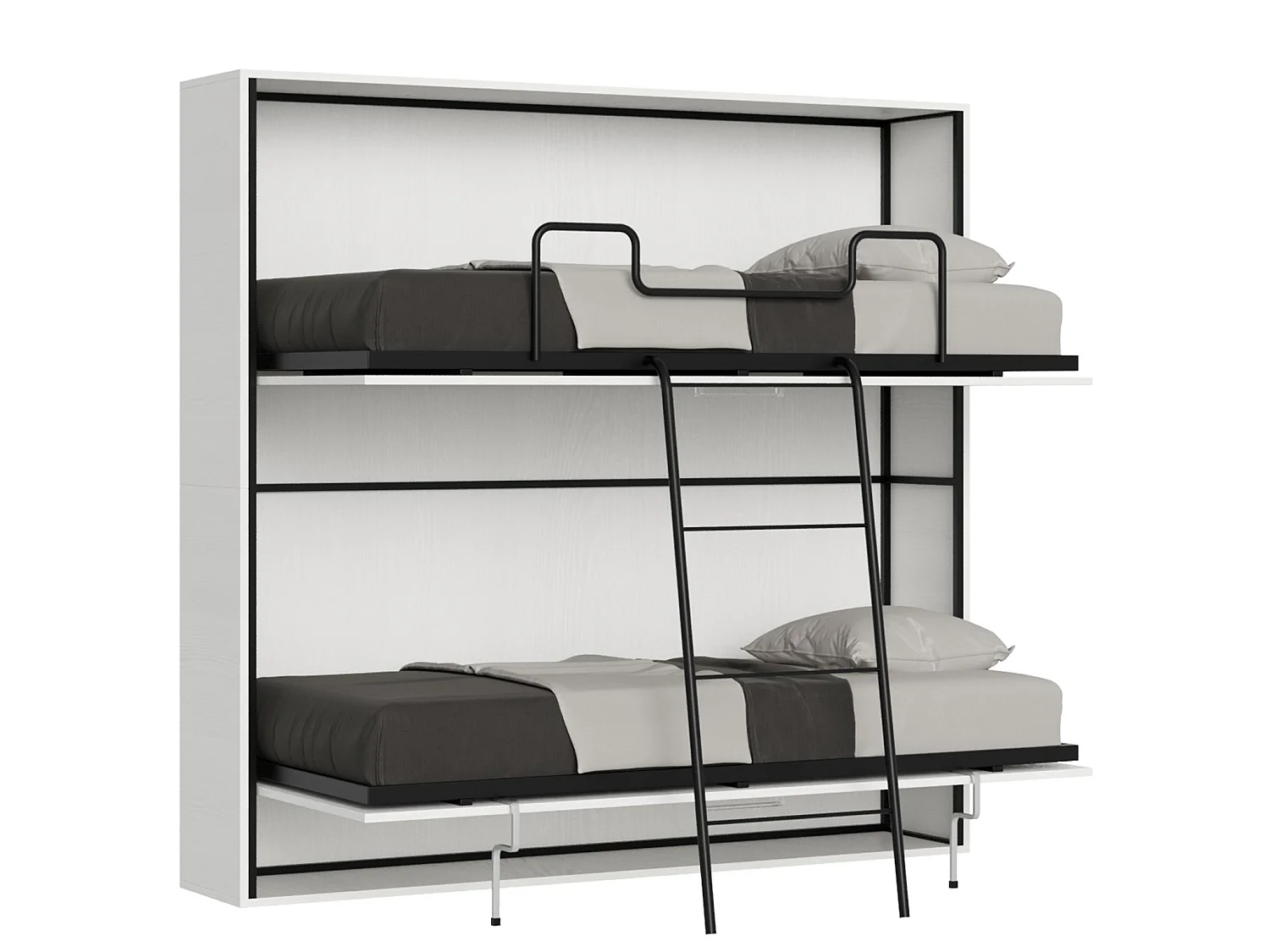 Lit escamotable horizontal superposé 2 couchages 85 Kando avec matelas Frêne Blanc