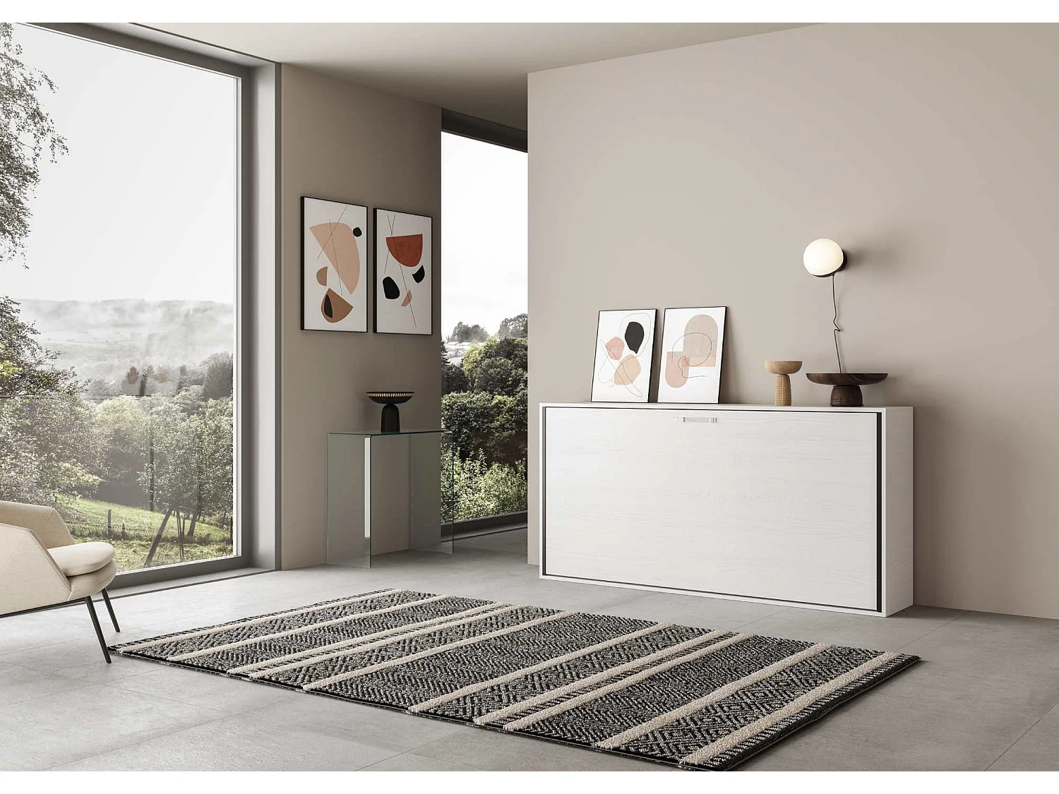 Lit escamotable horizontal 1 couchage 85 Kando Frêne Blanc