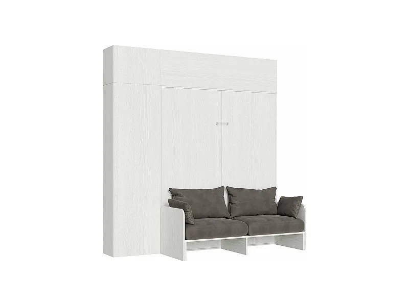 Schrankbett Kentaro Sofà 160 vertikal mit Säulenschrank und Vasistas-Wandschränken Esche weiß - ALESSIA 20
