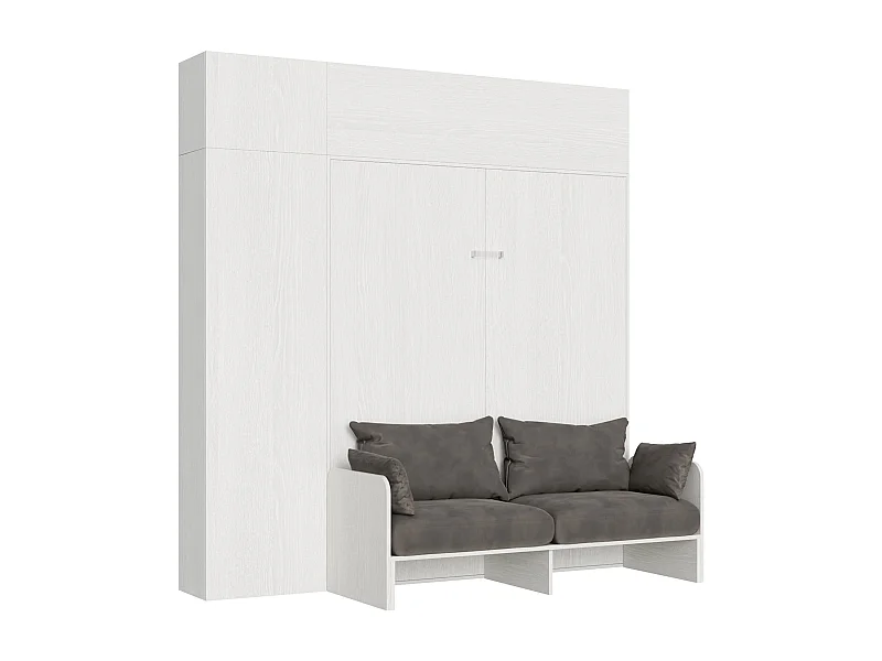 Armoire lit queen size escamotable vertical 160 Kentaro Sofa avec meublier Frêne Blanc -A20
