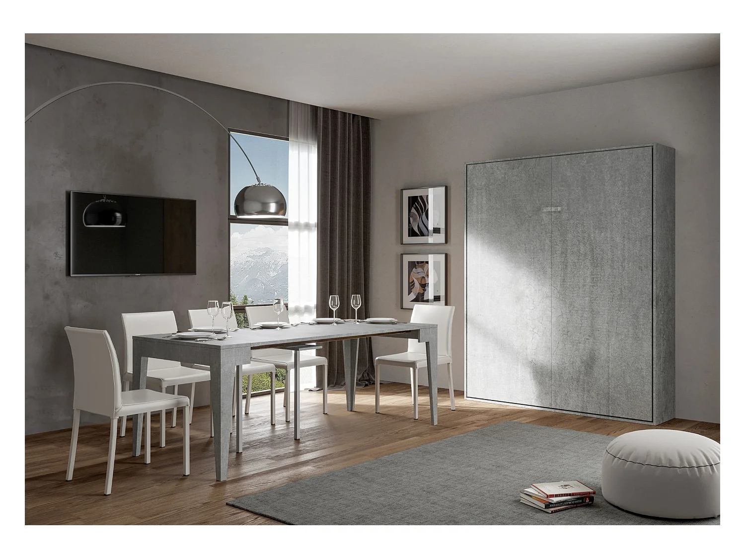 Letto matrimoniale a scomparsa 160 verticale Kentaro Cemento