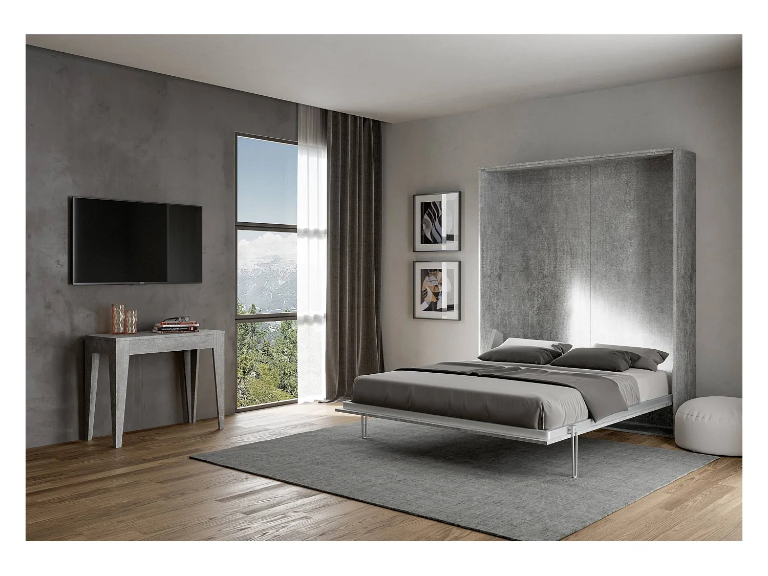 Letto matrimoniale a scomparsa 160 verticale Kentaro Cemento