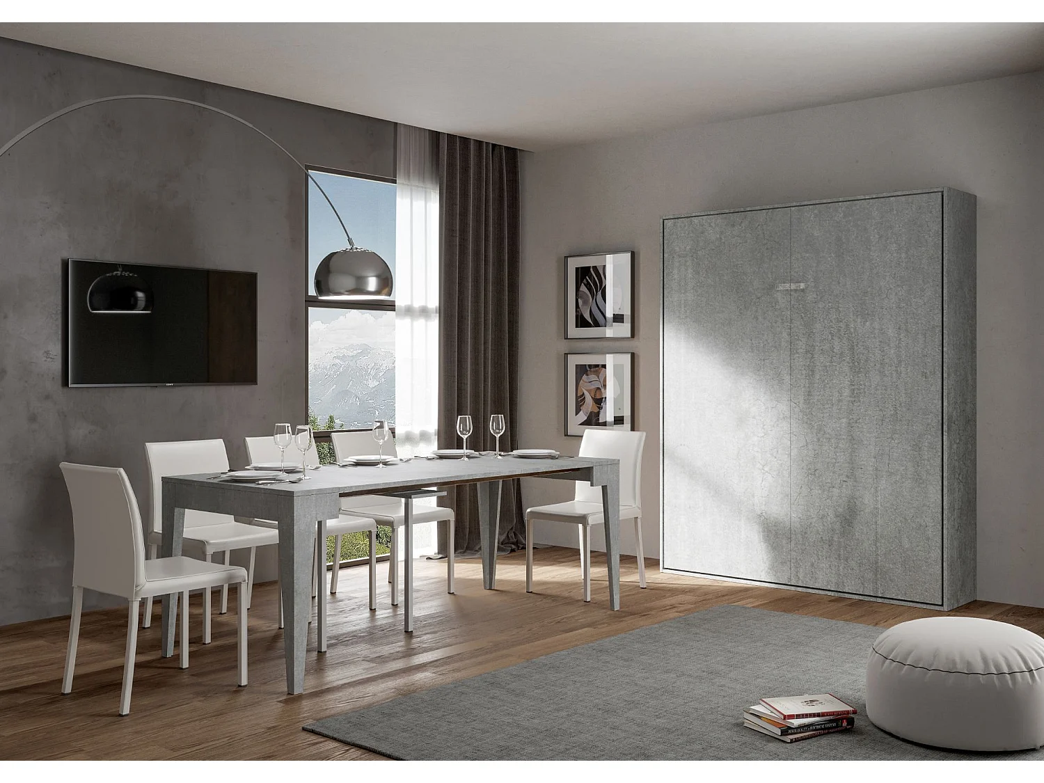 Verticaal Kentaro 160 opklapbed cement