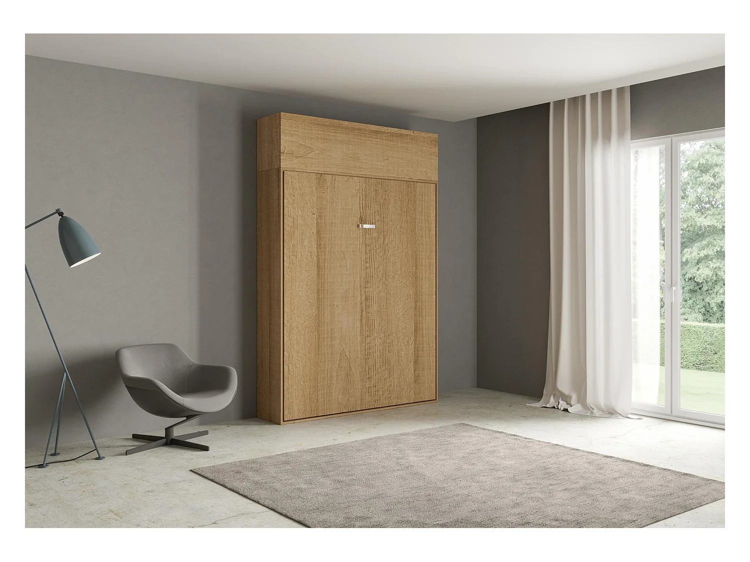 Armoire lit escamotable vertical 160 Kentaro avec èlèment haut Chêne Nature
