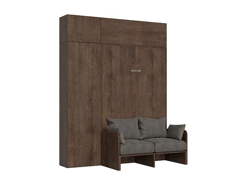 Armoire lit double escamotable vertical 140 Kentaro Sofa avec meublier Noyer -A20
