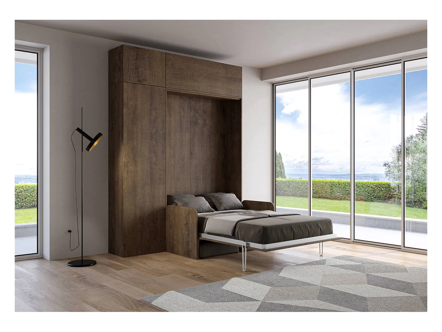 Łóżko 140 Kentaro orzech sofa z kolumną - vasistas ściana meblowa - ściana meblowa nad kolumną (ALESSIA 20)