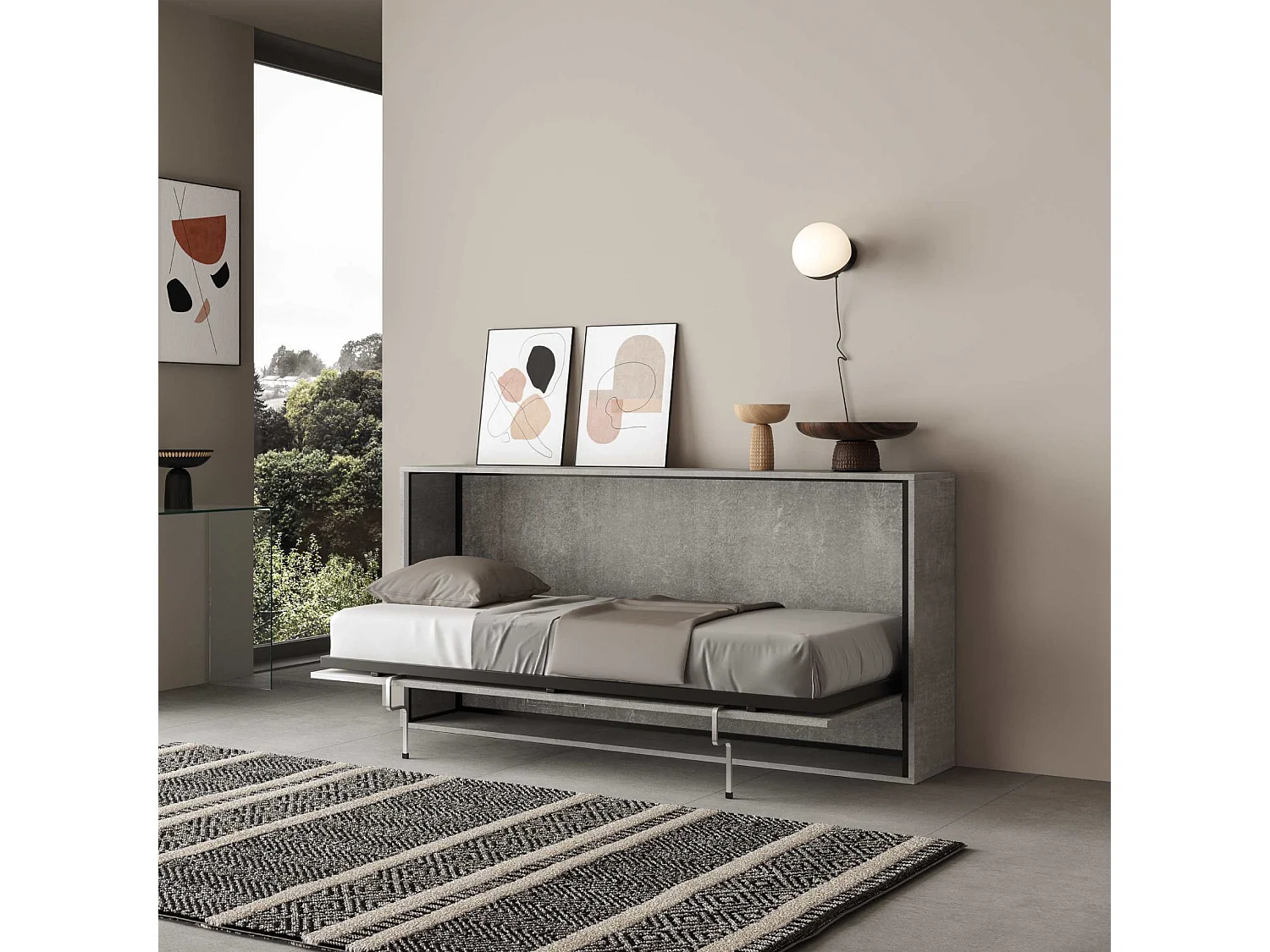 Lit escamotable horizontal 1 couchage 85 Kando Gris Béton