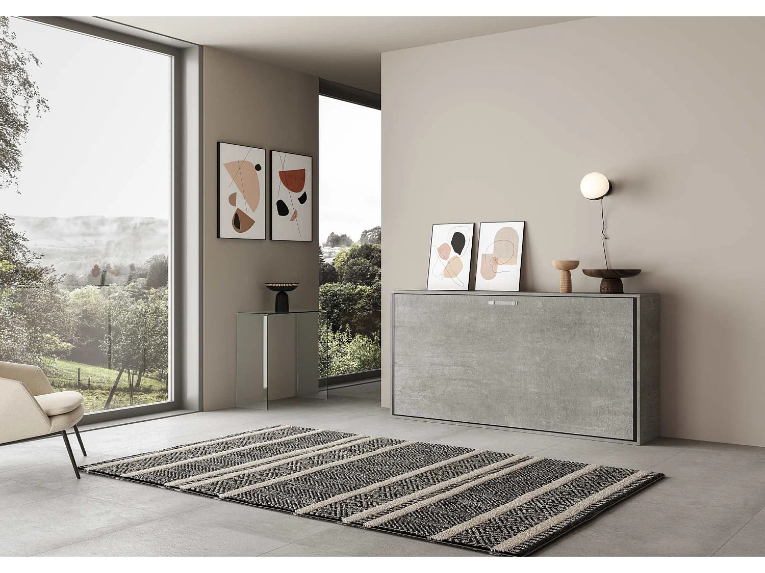 Lit escamotable horizontal 1 couchage 85 Kando Gris Béton