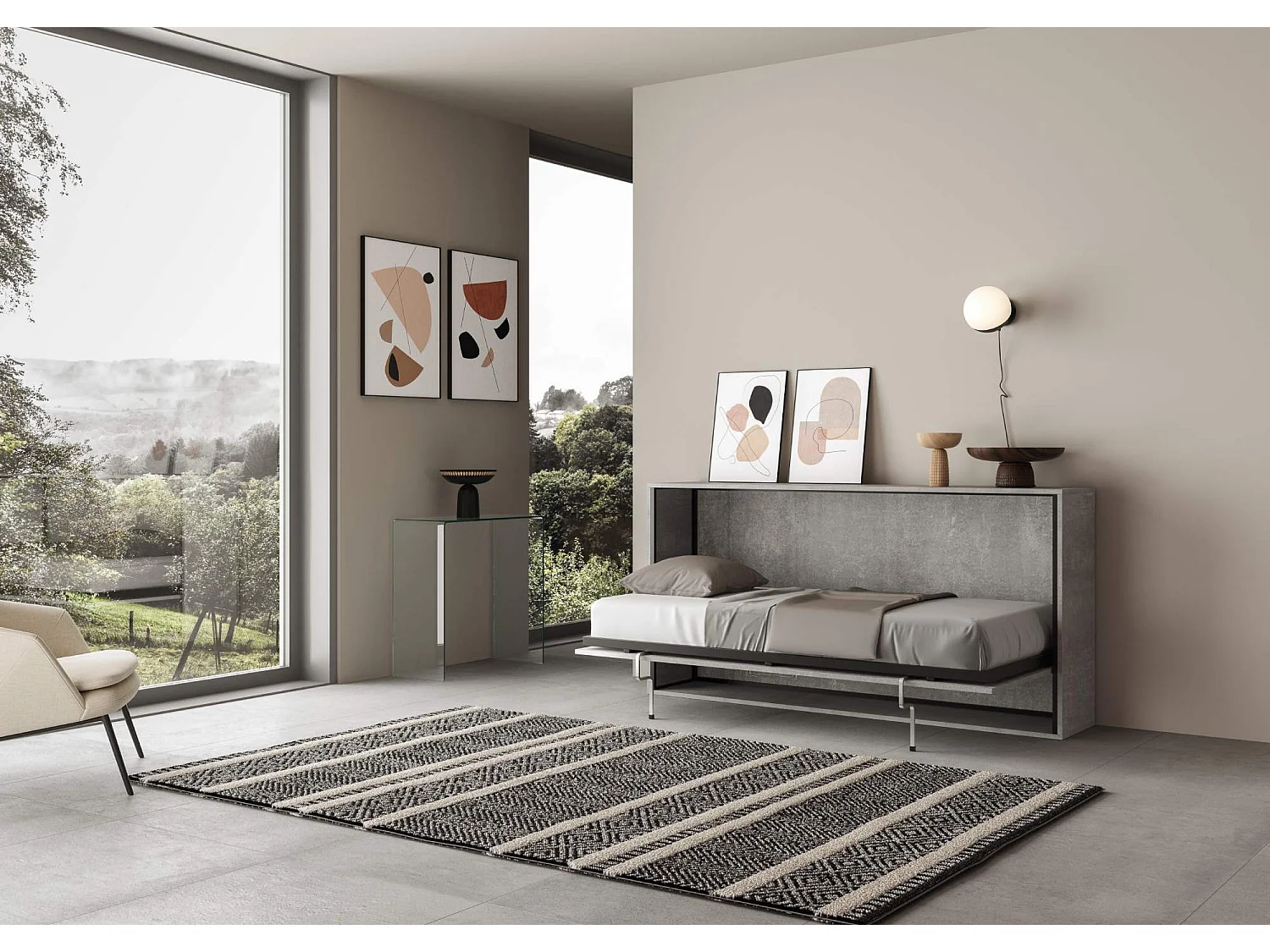Lit escamotable horizontal 1 couchage 85 Kando Gris Béton