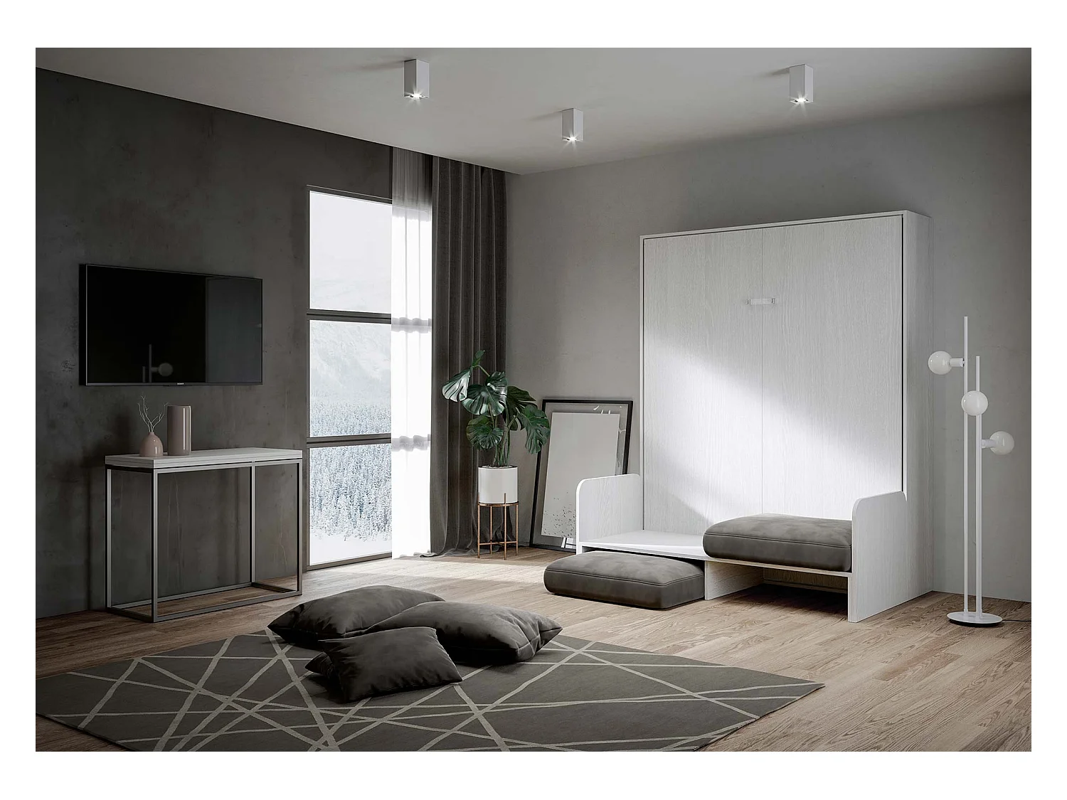 Lit escamotable vertical 160 Kentaro Sofa Frêne Blanc - ALESSIA 20