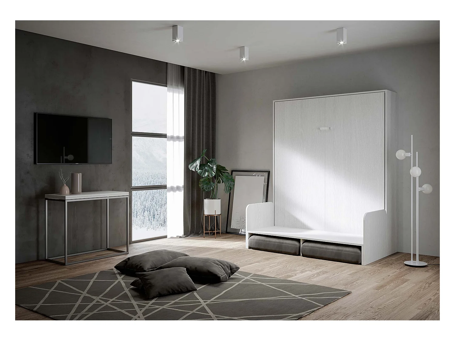 Lit escamotable vertical 160 Kentaro Sofa Frêne Blanc - ALESSIA 20