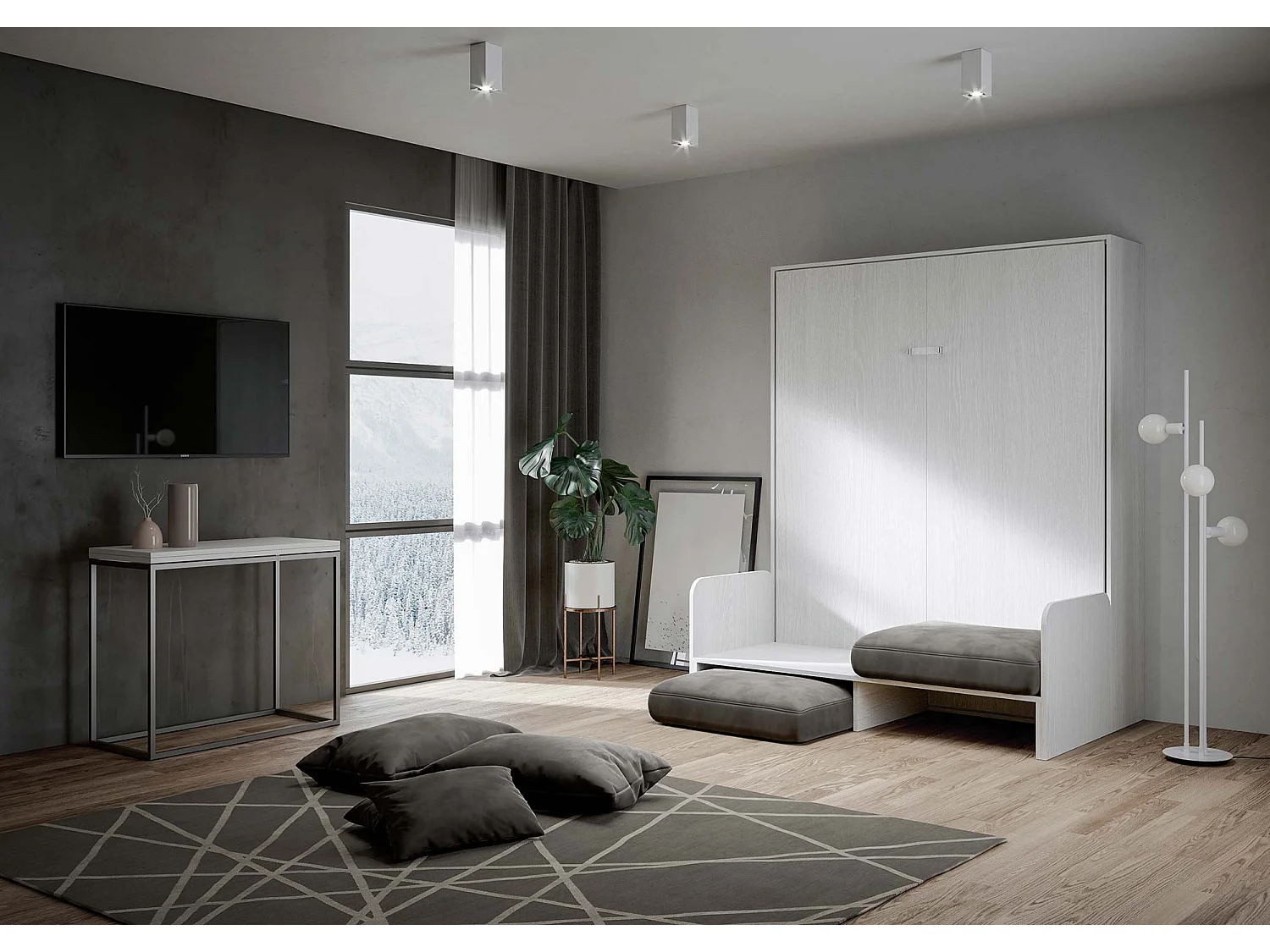 Lit queen size escamotable vertical 160 Kentaro Sofa Frêne Blanc -A20