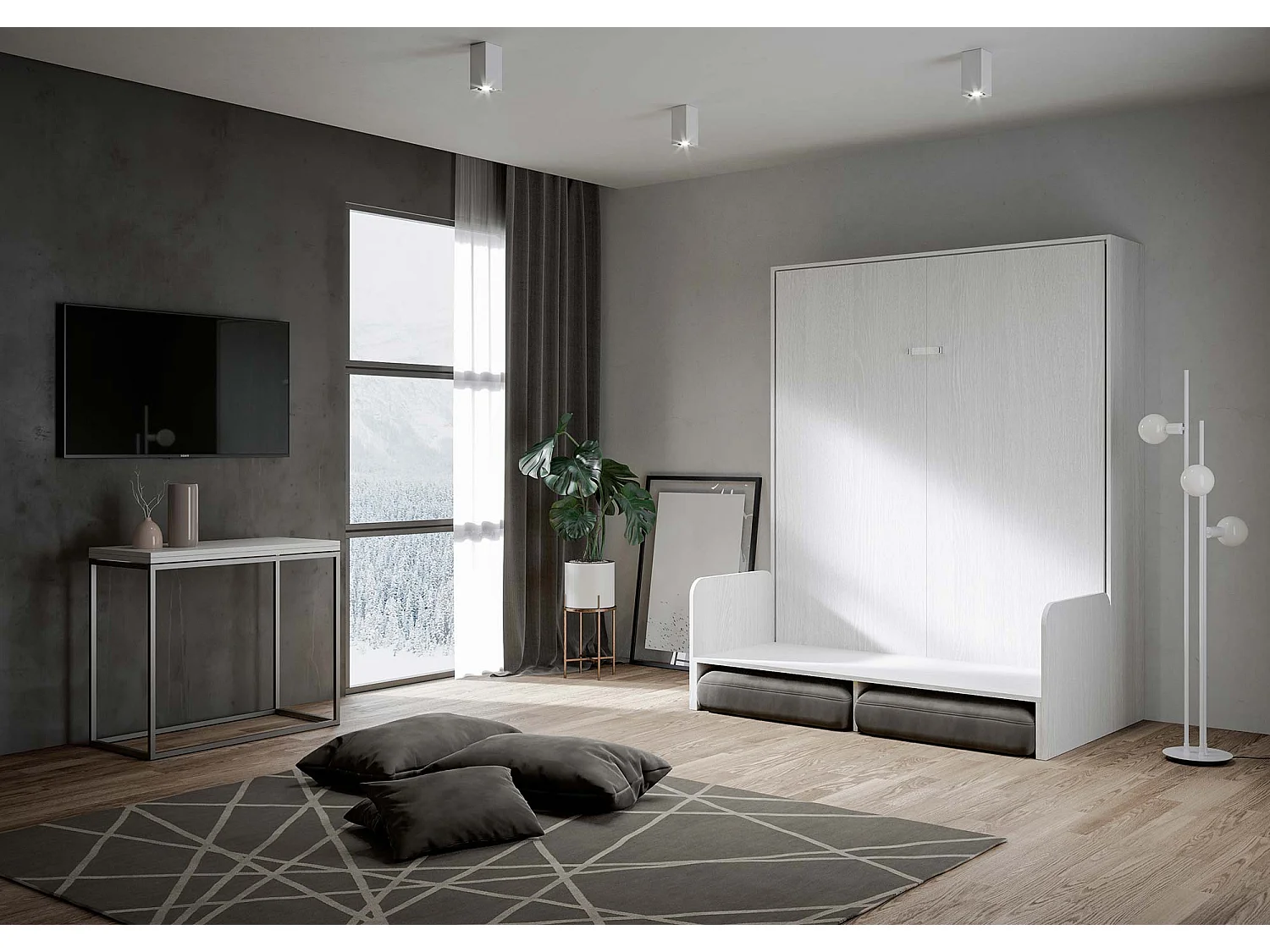 Lit queen size escamotable vertical 160 Kentaro Sofa Frêne Blanc -A20