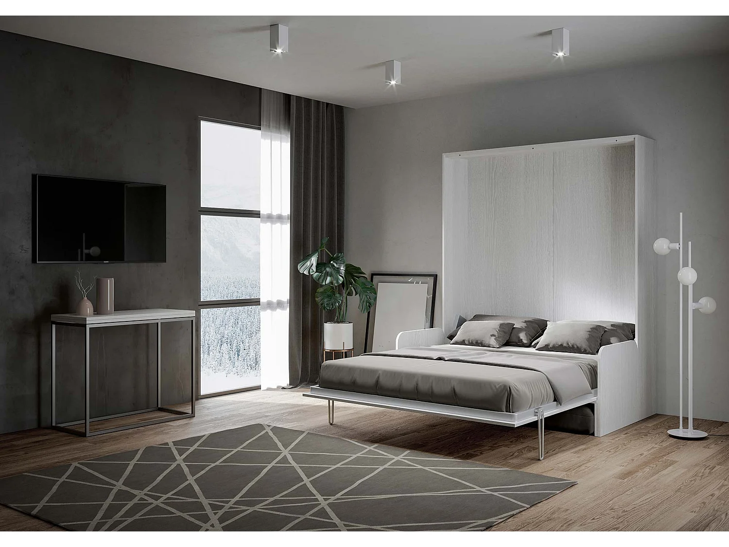 Lit queen size escamotable vertical 160 Kentaro Sofa Frêne Blanc -A20