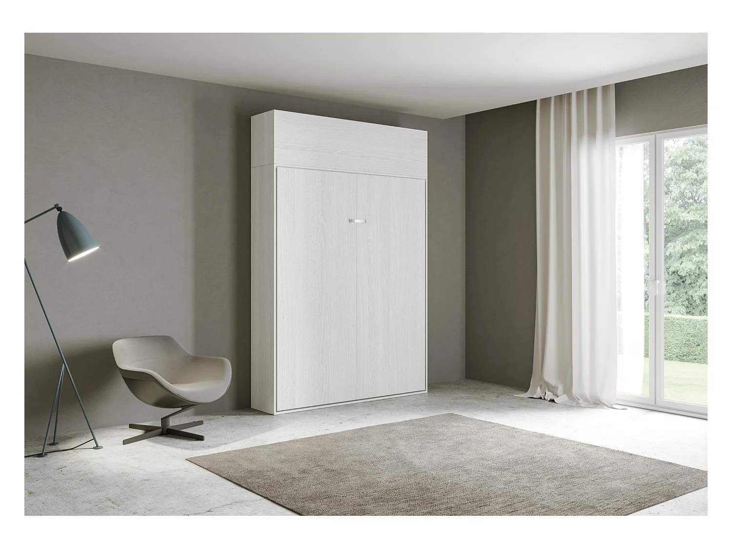 Verticaal Kentaro 140 opklapbed met vasistas-wandmeubel eiken wit