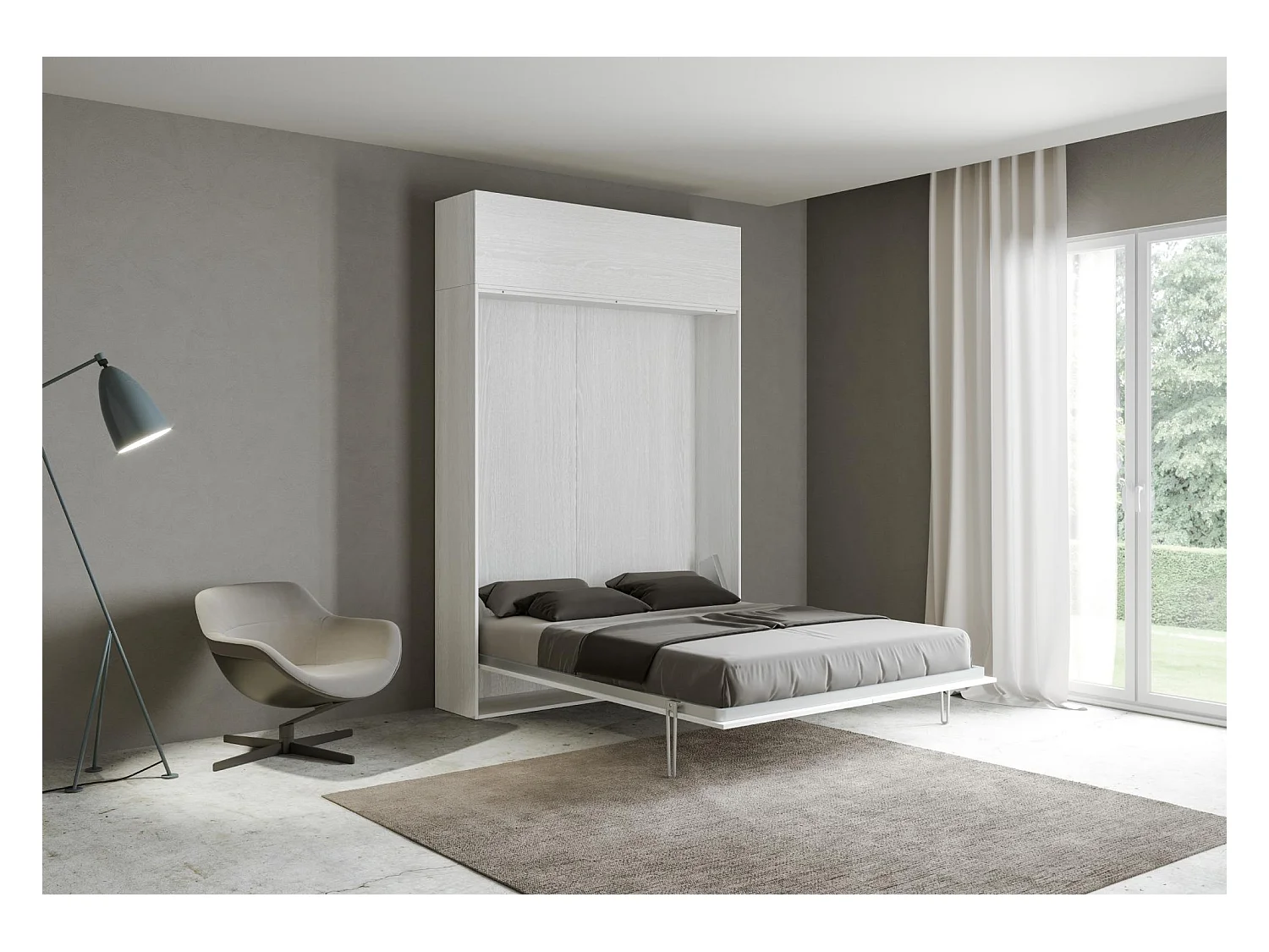 Verticaal Kentaro 140 opklapbed met vasistas-wandmeubel eiken wit