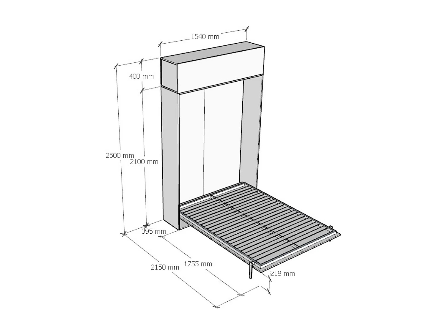 Armoire lit double escamotable vertical 140 Kentaro avec èlèment haut Frêne Blanc